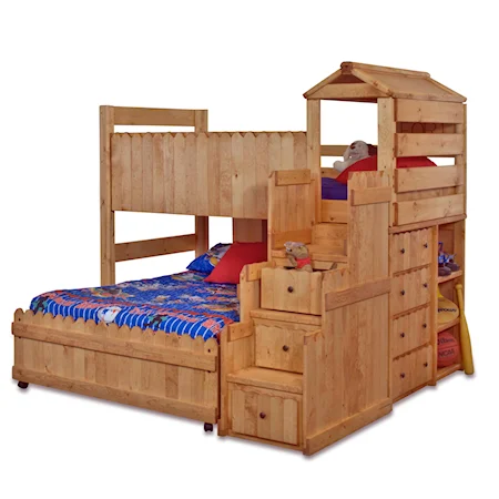 Twin/Full Complete Loft Fort Bed with Stairway Chest